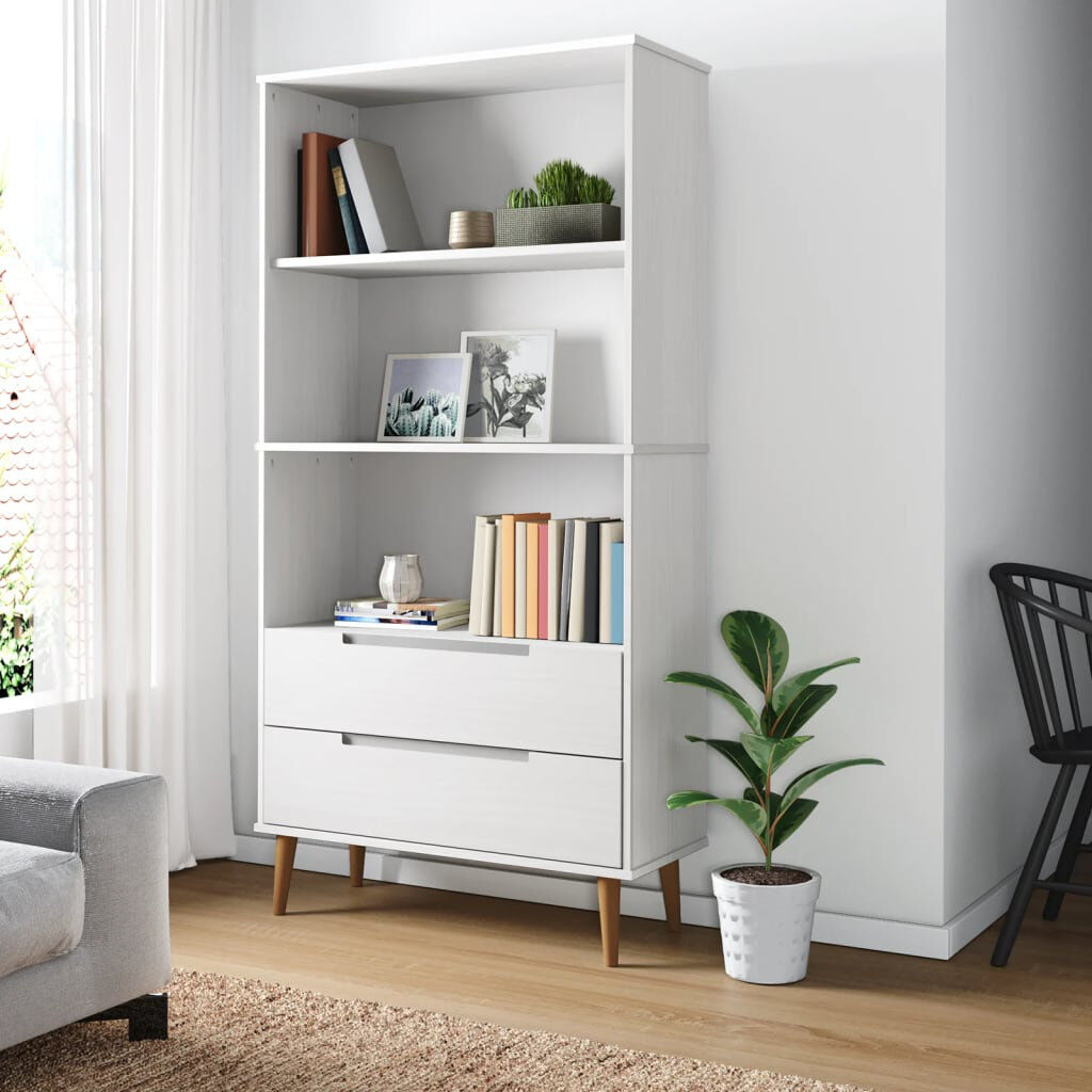 Lily Manor Dowe Solid Wood Bookcase White (3 Shelves) 170.5cm H x 85cm W x 35cm D