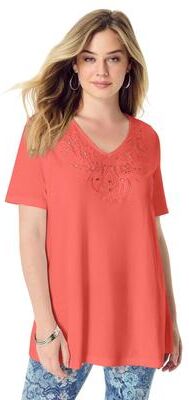 Plus Size Women's Eyelet Swing Tee by Roaman's in Sunset Coral (Size 34/36)