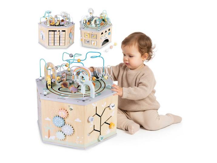 Mamabrum Lernspielzeug Motorikwürfel 10-in-1 Montessori mit Magnetbahn & Motorikschleifen