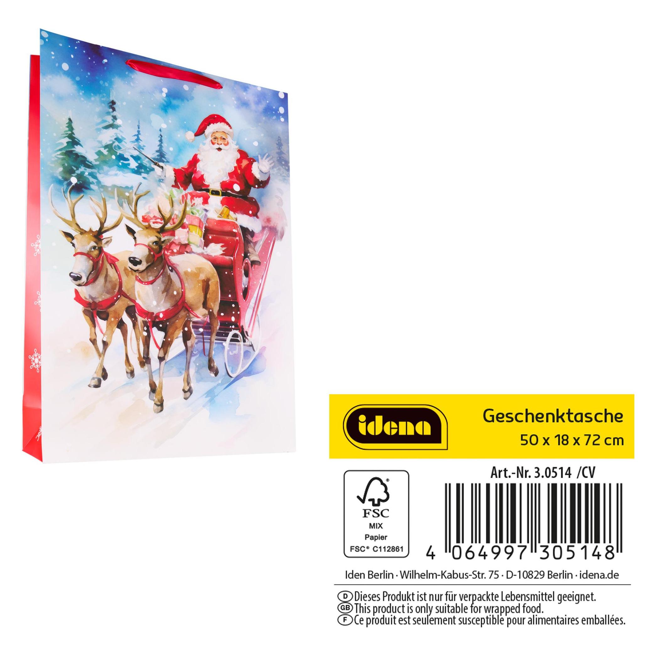 Idena Geschenktasche Weihnachten Santa auf Schlitten mehrfarbig 50x18x72cm (49621015)