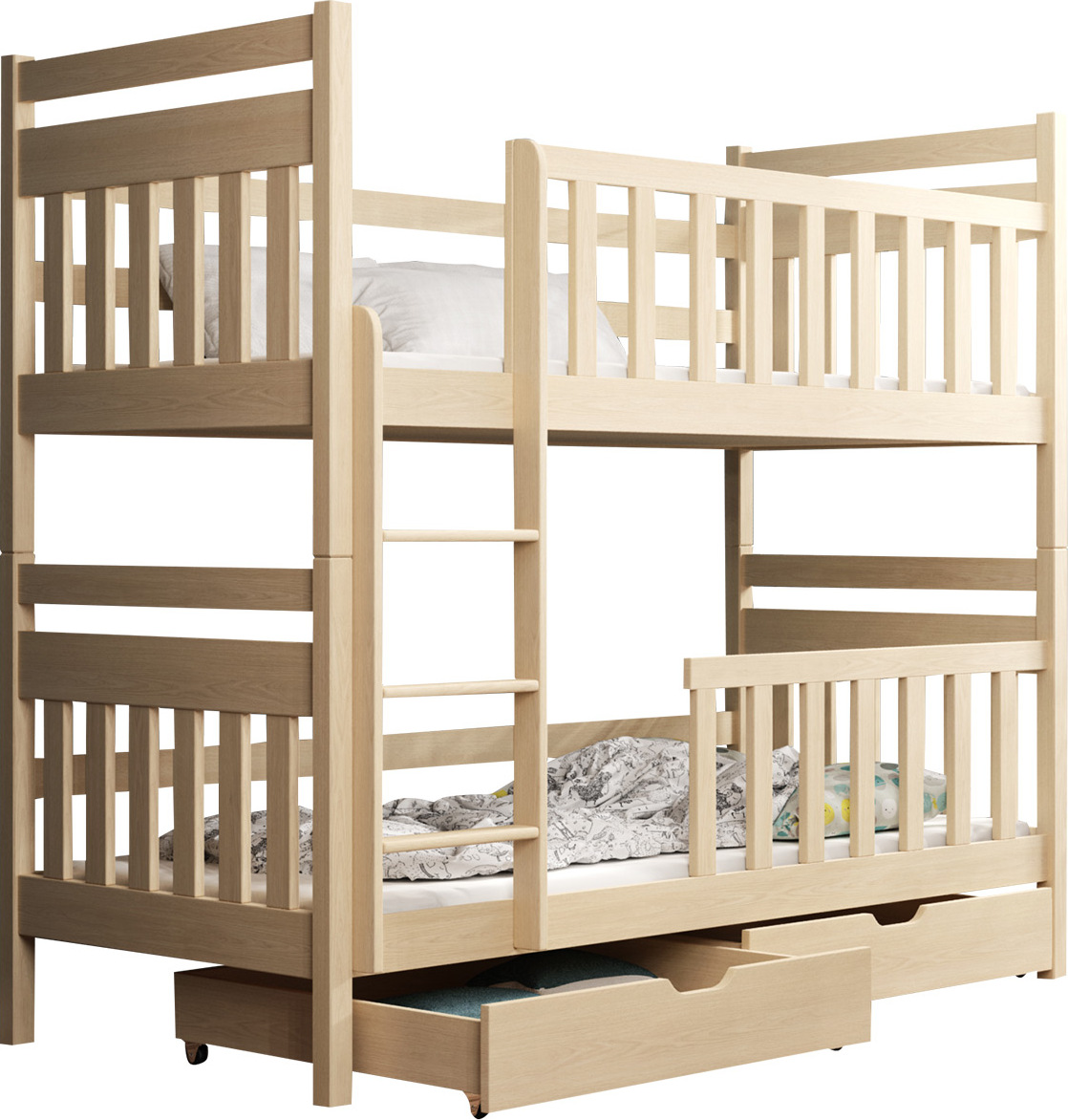 MIRJAN24 Etagenbett mit Stauraum Monika, Jugendbett mit Bettschubladen, Stilvoll Hochbett, Holzkonstruktion (Farbe: Kiefer, Größe: 90x190)