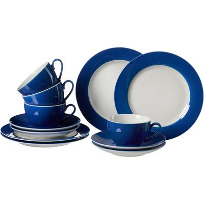 Kaffeeservice RITZENHOFF & BREKER "Doppio", blau, 12 Stk., Porzellan, Geschirr-Sets, Kaffeeservice, Geschirr-Set
