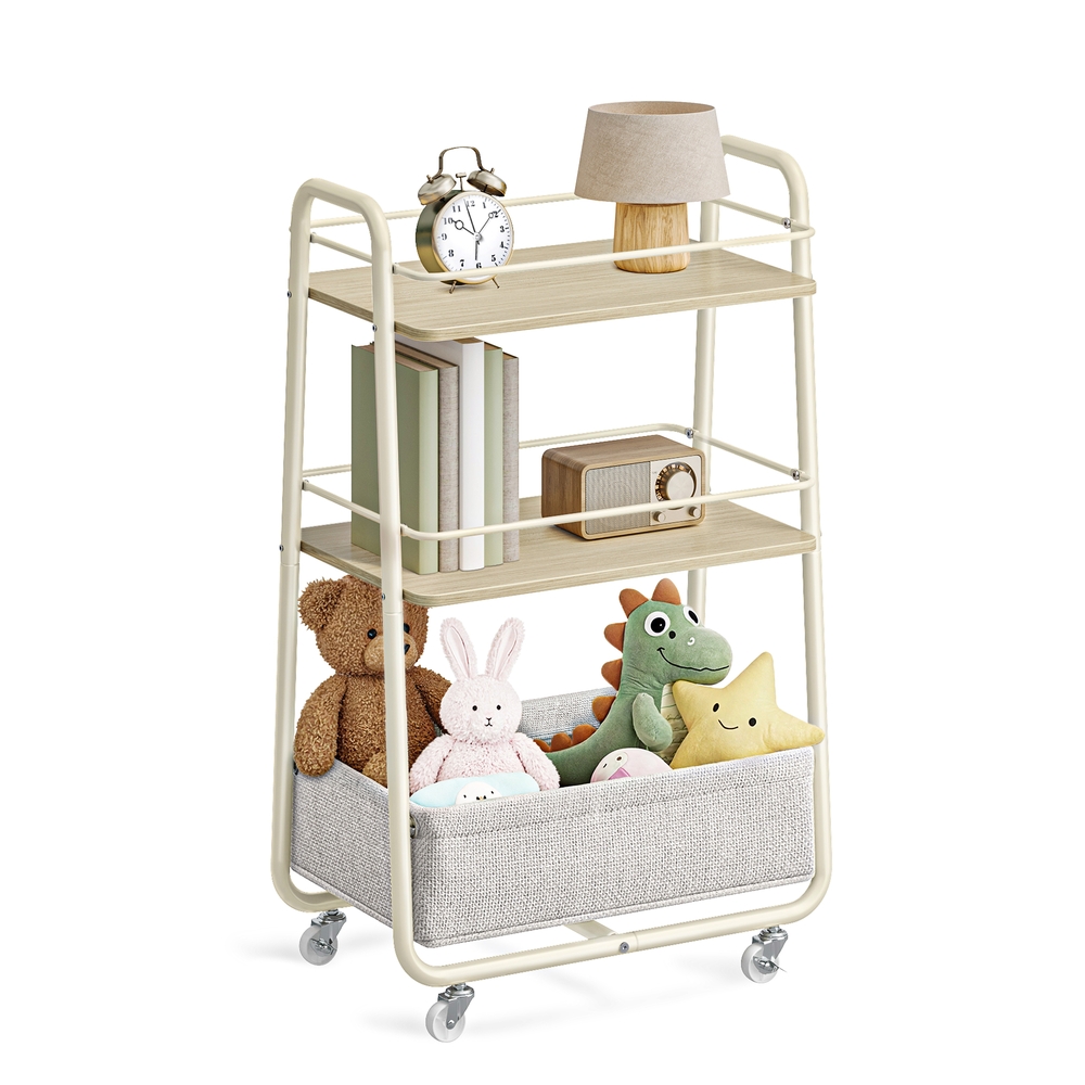 VASAGLE Rollwagen mit Stoffkorb naturbeige-cremeweiß LRC001LL02