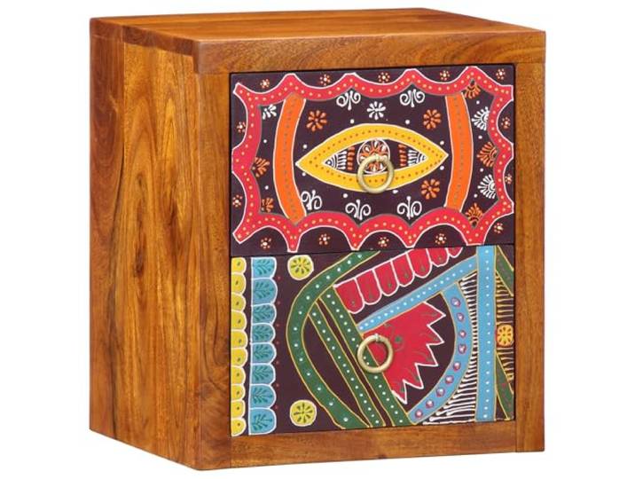 HEFZGDB Massivholz Nachttisch Akazie 35x30x40 cm mit 2 Schubladen und handgemaltem indischen Muster für stilvolles Schlafzimmer