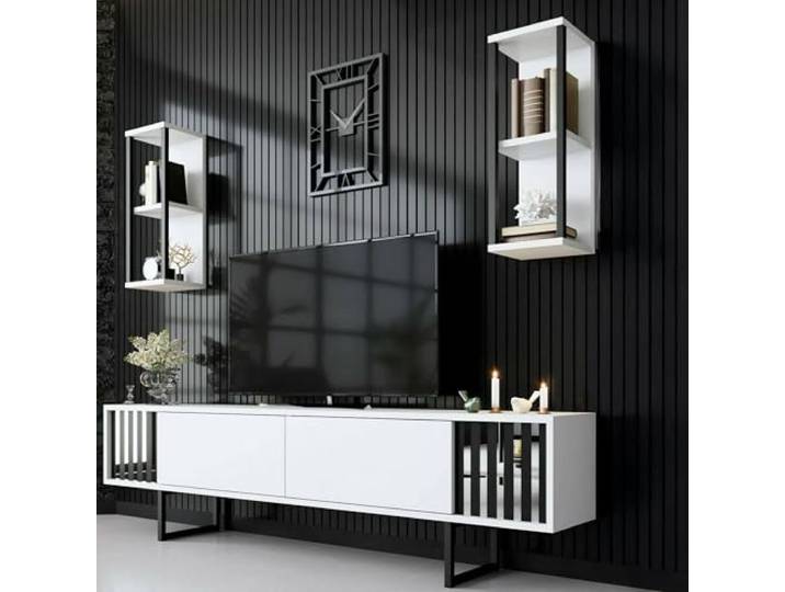 Dmora TV-Schrank Ananke 180x30x48 cm Weiß, 5 modulare Regale