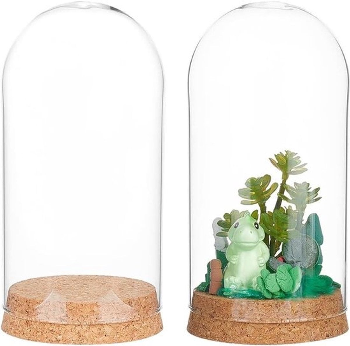 Glazen Display Koepel met Kurken Basis - Transparante Decoratieve Stolp - B: 80 mm, H: 160 mm