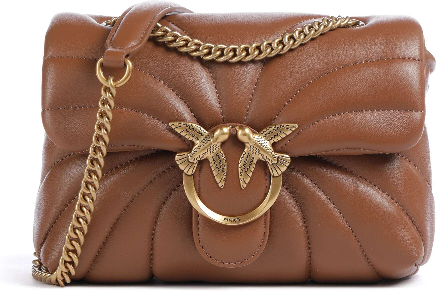 Pinko Love Puff Mini Schultertasche aus Leder, braun