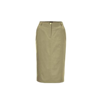 Midirock GOLDNER "Kurzgröße Sportlich eleganter Satinrock", Damen, Gr. 20, grün (schilf), Obermaterial: 64% Baumwolle CO. 33% Polyester PES. 3% Elasthan EL., normal, Röcke, Schmale, streckende Form