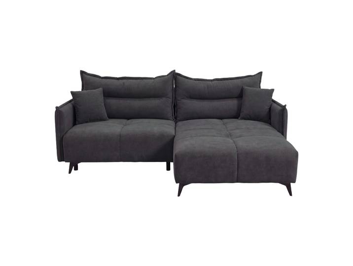 Ecksofa Schlaffunktion ausziehbar Bettkasten Polsterecke L-Couch Samt Anthrazit / 18035
