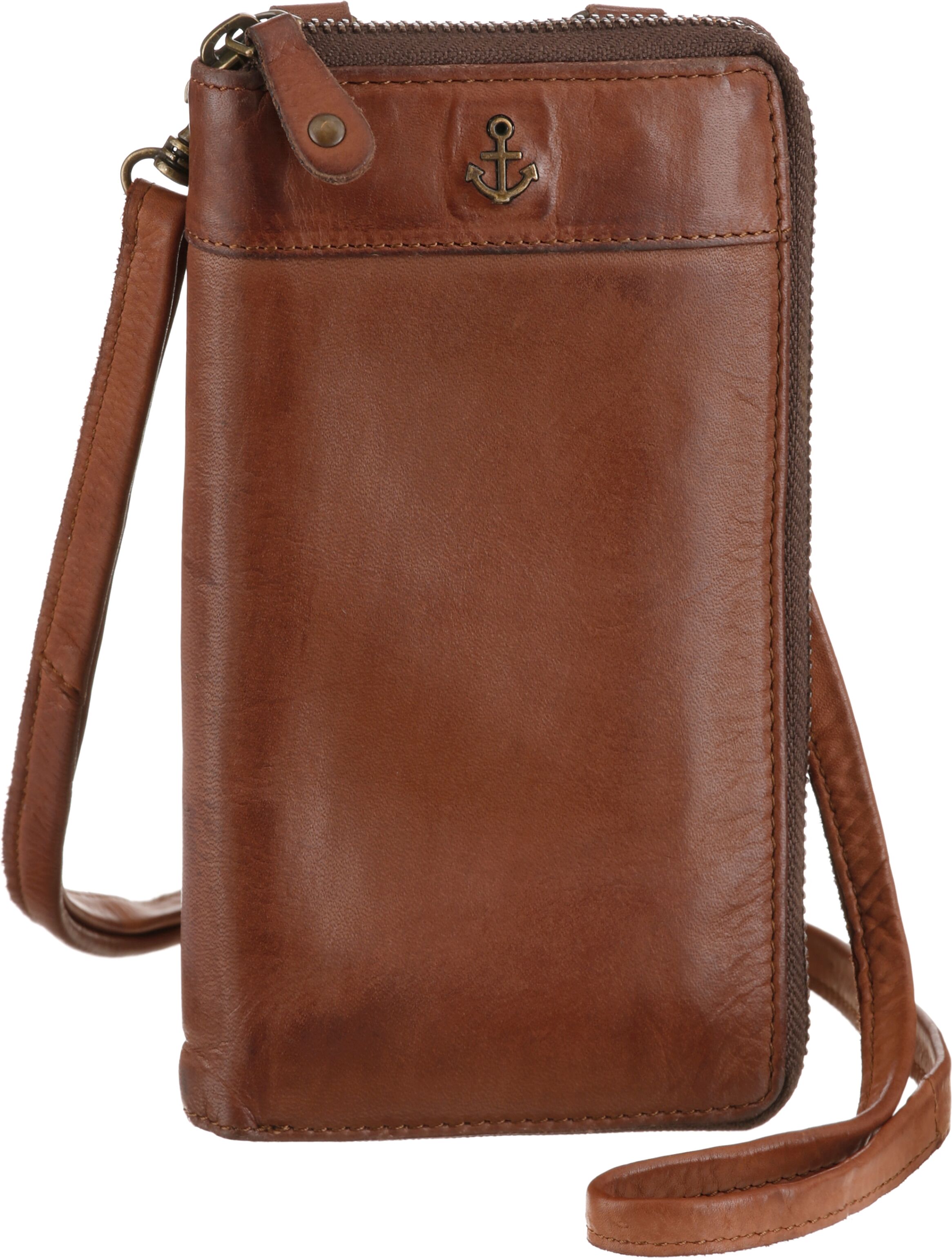Brustbeutel HARBOUR 2ND "Lina", Damen, braun (charming cognac), Rindsleder, washed, Basic, Kleinlederwaren Brustbeutel, Geldbeutel Portemonnaie mit RFID-Technologie charming cognac Einheitsgröße