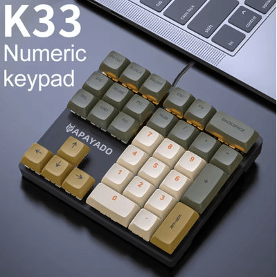 APAYADO K33 Mini Numeric Keyboard 33 Key RGB Mechanical Keypad For Finance Accounting glimmer blue Switch