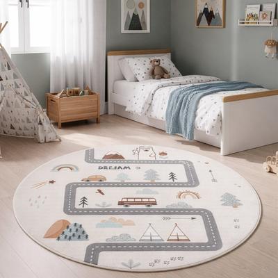 Kinderteppich AYYILDIZ TEPPICHE "COCO 1134 , auch in rund erhältlich", bunt (creme), H:8mm Ø:120cm, Teppiche, Kinderteppich, Waschbar bei 30 C, rutschhemmend, OEKO-TEX zertifiziert, Straße