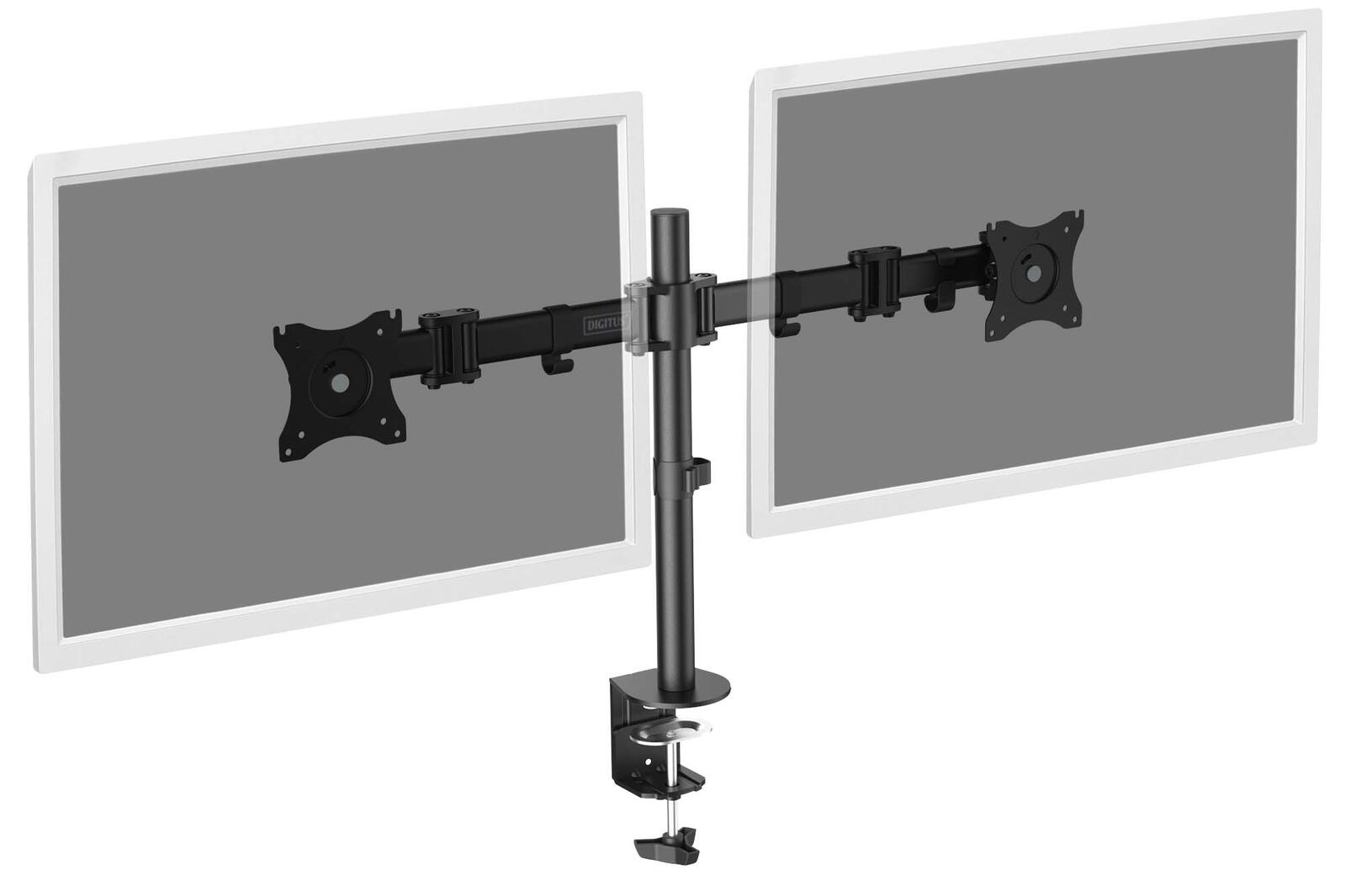 Digitus Dualmonitor Tisch-Klemmhalterung 15-27", schwarz max. 2x8Kg, VESA max. 100x100 DA-90349