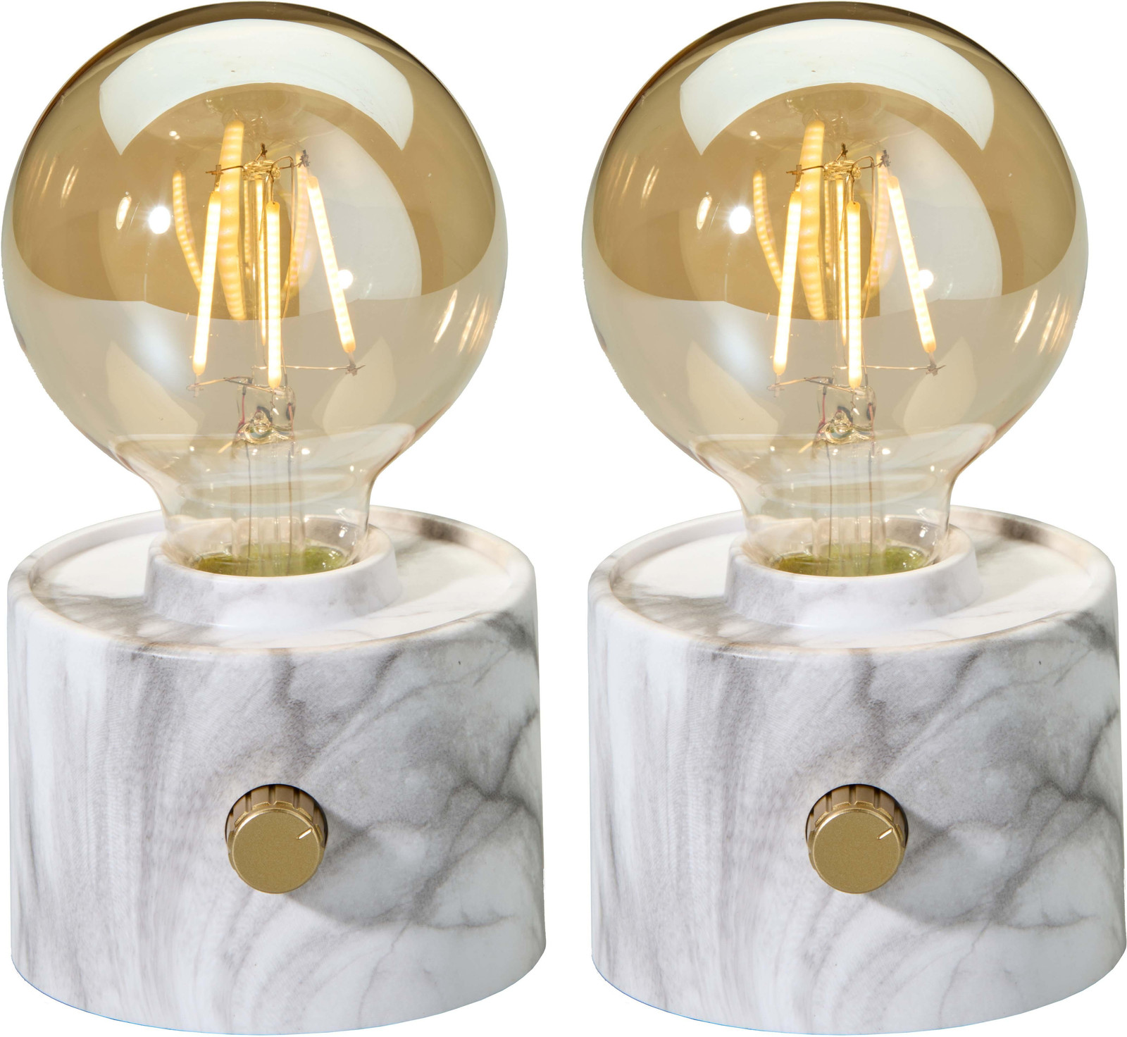 Northpoint Vintage Edison LED-tafellamp met oplaadbare batterij en USB-C, dimbaar met draaiknop, 2x marmer