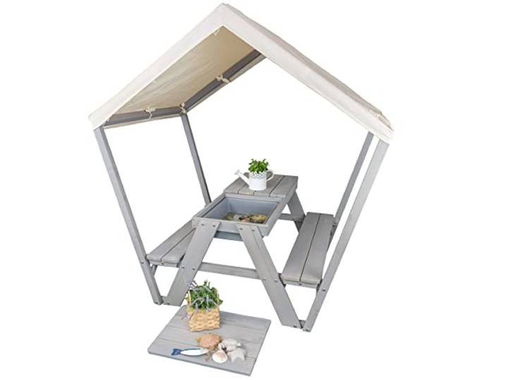 Meppi Sitzgruppe Pellworm - Kindersitzgruppe Outdoor aus Holz mit Dach und Matschwannen (grau)