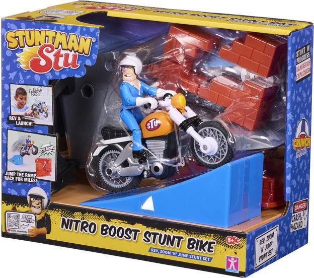Bandai Moto Nitro Boost Stuntman Stu speelgoed met Crash-muur