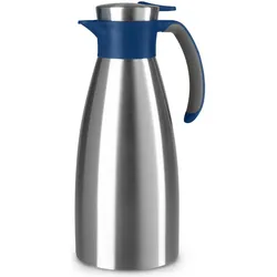 Emsa Isolierkanne SOFT GRIP, 1,5 Liter, Edelstahl / blau Einhandbedienung durch Quick-Tip-Verschluss, 100, Thermoskanne, Blau, Silber