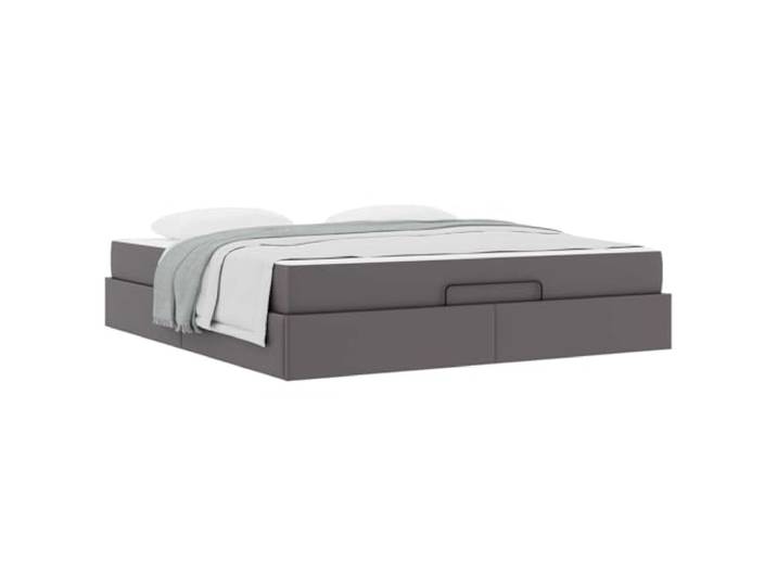 KTHLBRH Bett mit Matratze grau 2 Stück PVC Fester Lattenrost, hochdichter Schaumstoff, Unterbettkommode, mattes Finish