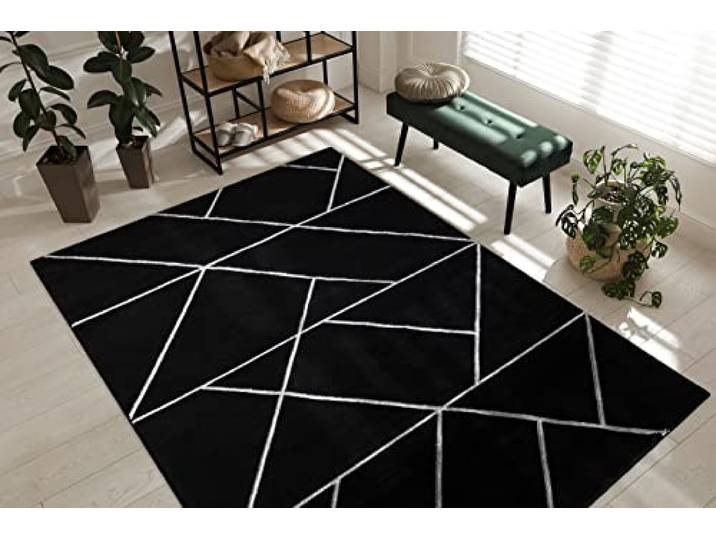 rugsx Exklusiv Emerald Teppich Glamour – Stilvoll, Geometrisch Schwarz/Silber 120x170 cm Modern Teppich für Wohnzimmer