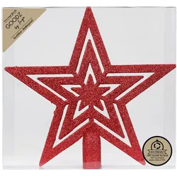 Christbaumspitze Stern 21,5cm Kunststoff mit Glitzer - Rot