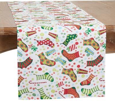 Saro Lifestyle Holiday Table Runner With Christmas Stockings Design