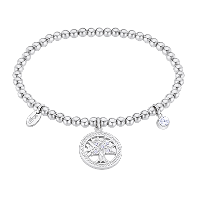 Armband LOTUS "Urban Woman - Baum des Lebens", edelstahlfarben, kristallweiß, kristallweiß, Armbänder, Damen, 17cm, Edelstahl, Armband, mit Glasstein