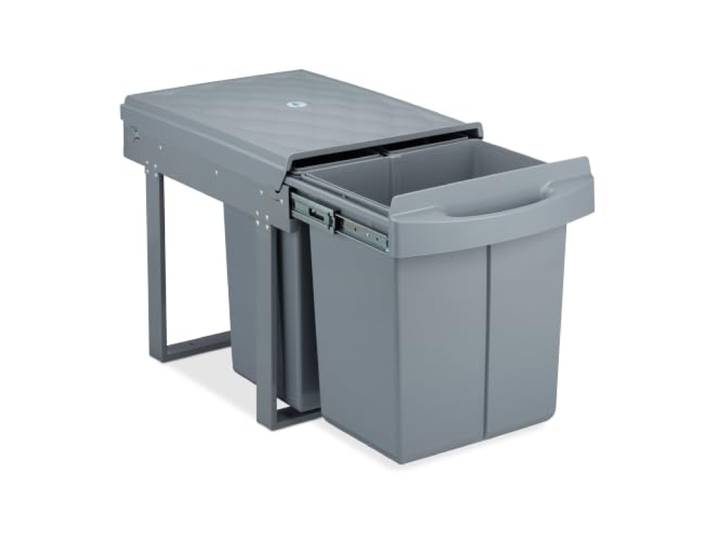 Relaxdays Poubelle encastrable coulissante\, 3 bacs\, système de tri pour sous-évier\, 20l & 2x10l\, 41\,3x34x51\,8 cm\, Gris