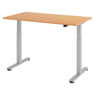 bümö elektrisch höhenverstellbarer Schreibtisch Buche 140x80 cm, Gestell: Silber - Büroschreibtisch höhenverstellbar elektrisch, elektrischer