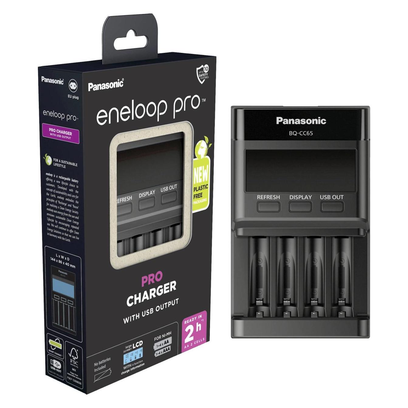 Panasonic eneloop LCD Top Charger BQ-CC65 (4 Stk., Ladegerät ohne Akku) (BQ-CC65E)