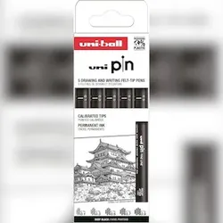 uni-ball Set mit 5 technischen Filzstiften PIN, kalibrierte Spitzen von 0,1 bis 0,9 mm, schwarze Tinte