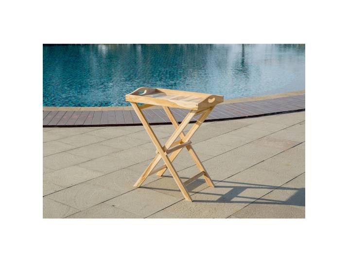 Gardenson Gartenbeistelltisch, Naturfarben, Holz, Teakholz, massiv, rechteckig, X-Form, 40x65x60 cm, wetterfest, abnehmbares Tablett, Gartenmöbel, Gartentische, Garten-Beistelltische