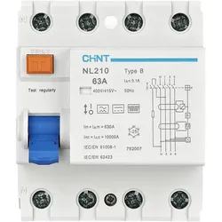 Chint, Schutzschalter, 782006 NL210 3PN 40A 100mA B 10kA FI-Schutzschalter B/10 kA 3polig 40A 0.1A 415V