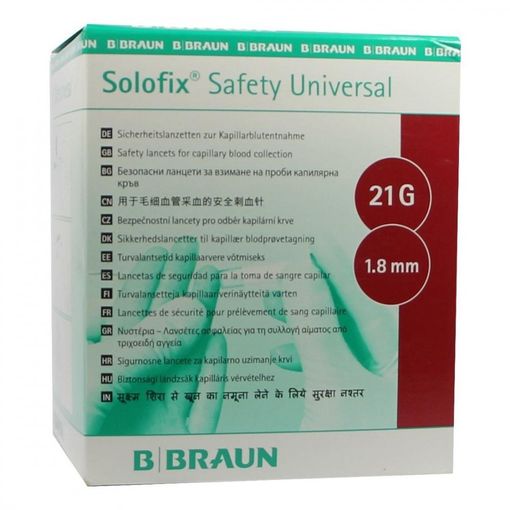 B. Braun Melsungen AG Solofix Safety Univers.lanzet.21g 1,8mm Stichl. 01119660