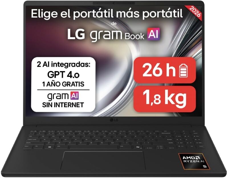 Portátil LG Gram 16UD55U-G.AX85BN Ryzen AI 7 445/ 32GB/ 512GB SSD/ 16'/ Sin Sistema Operativo