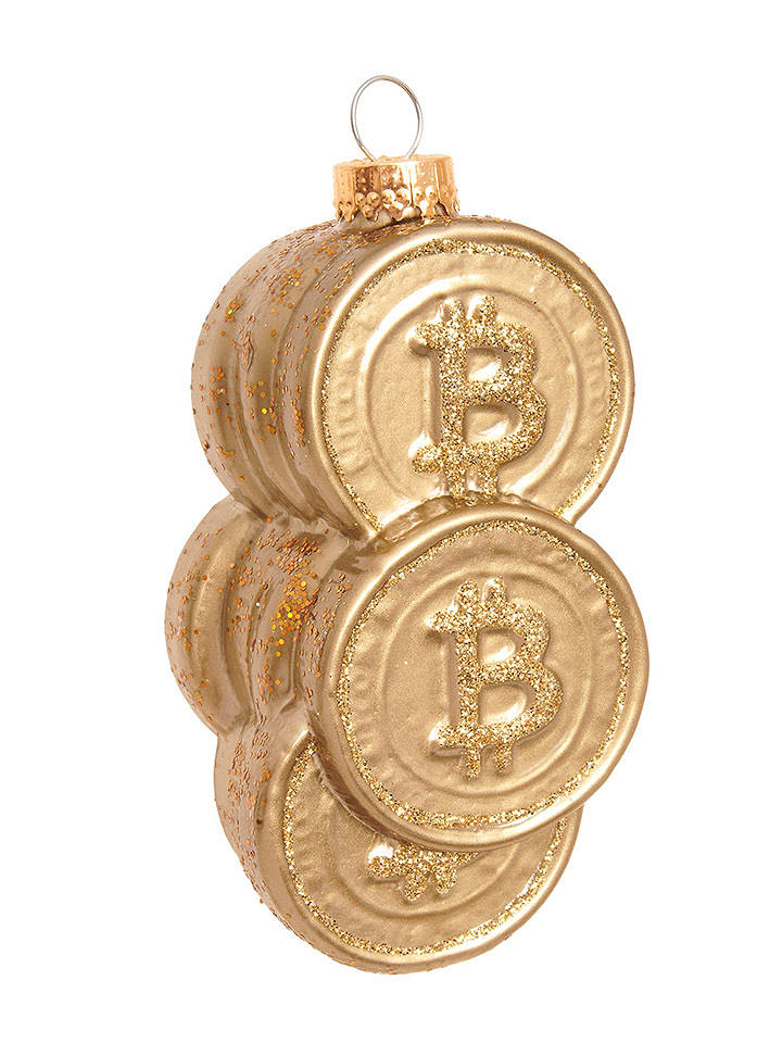 Krebs Glas Lauscha Christbaumornament "Bitcoin" in Gold - (H)9 cm - onesize