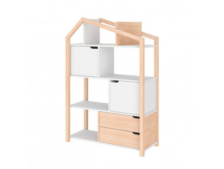 Petits-meubles Bücherregal Phoebe Holz und Weiß, Braun, Holzwerkstoff, 89x130x31 cm, Wohnzimmer, Regal, Bücherregale
