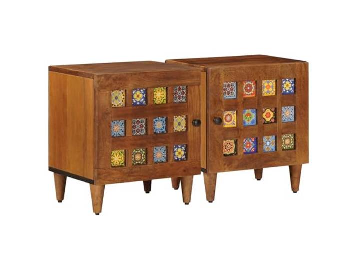 KDVXBCQJH Nachttisch 2er Set Braun 40x33x46 cm Massivholz Mango Praktische Nachtkonsole mit Scharniertür für geordneten Stauraum im modernen Schlafzimmer neben dem Bett.