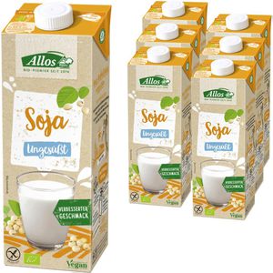 Allos Sojadrink ungesüßt, BIO, ohne Zuckerzusatz, je 1 Liter, 6 Stück