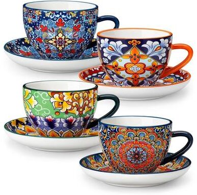 "vancasso SIMI 4-Piece Porcelain Cup and Saucer Set - 3"" H x 3.6"" W"