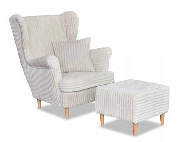 Family Meble Sessel mit Fußstütze, Modell Rene, Modern Ohrensessel mit Hocker, Cordsessel, Relaxsessel, Loungesessel, Fernsehsessel, Bequemer Sessel, Für Wohnzimmer, Schlafzimmer, Büro, Beige