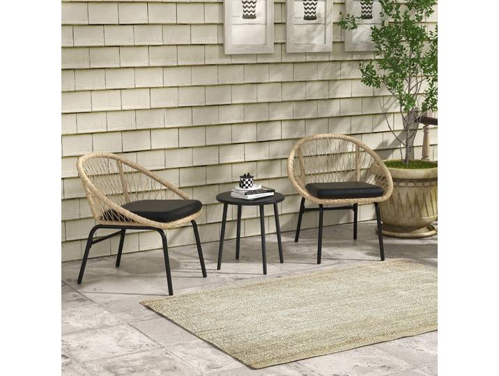 Outsunny Ensemble de mobilier de jardin en rotin, ensemble de jardin, 2 chaises & table, Jaune