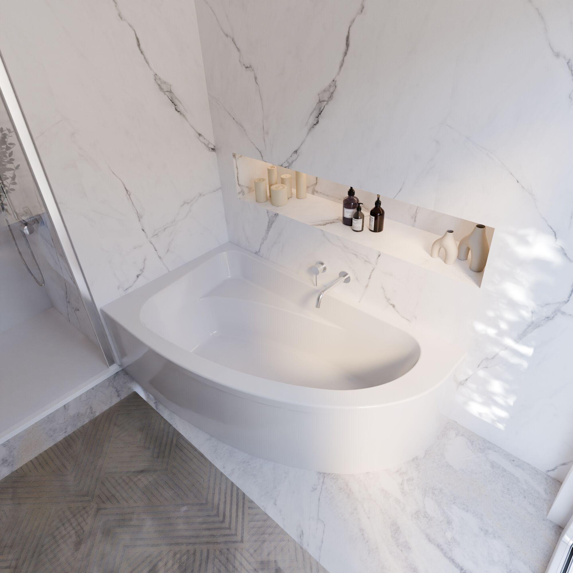 Schulte Badewanne Baia 160x90 cm Version links, Weiß Sanitäracryl, Komplettset inkl. Fußgestell und Ablauf-Überlauf-Garnitur, Raumsparbadewanne
