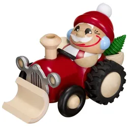 Seiffener Volkskunst Kugelräucherfigur Nikolaus im Traktor Höhe 11 cm