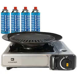 Gasgrill Grill 2in1 Piezo-Gaskocher 2200 W + 4 Butan-Gaskartuschen KEMPER
