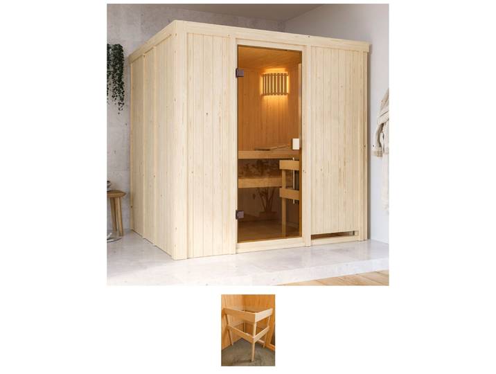 Sauna KARIBU Tromsö , beige (natur), (ohne Ofen), Saunen, Sauna