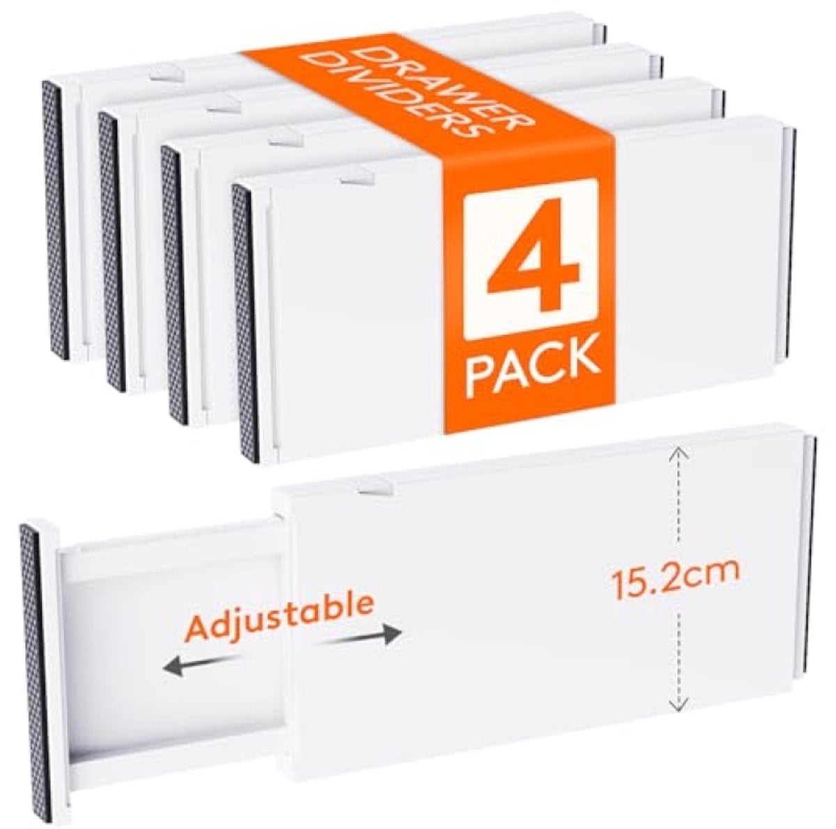 PromoHome 4-delige verstelbare ladescheiders voor kleding en accessoires, Hoogte: 15 cm