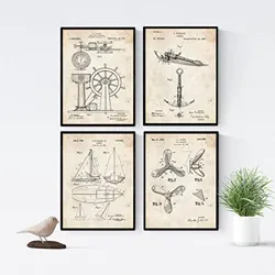 POSTER Set mit 4 Jahrgang Patenten Booten A4 Rahmenlos
