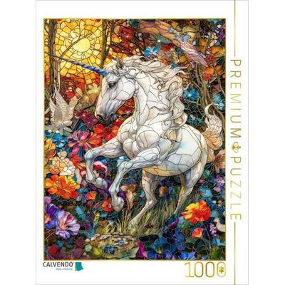 CALVENDO Puzzle Ein majestätisches Einhorn prangt auf einer farbenfrohen Blumenwiese | 1000 Teile Lege-Größe 64x48cm Foto-Puzzle für glückliche Stunde