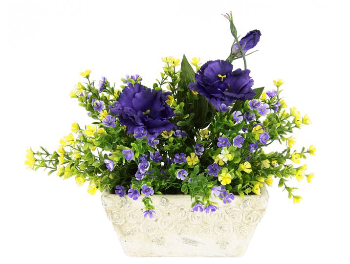 Kunstpflanze I.GE.A., gelb (gelb, violett), B:30cm H:28cm T:24cm, Polyester, Kunstpflanzen, Kunstpflanze, Arrangement in Schale