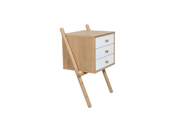 Design Nachttisch „Wiru“, drei Schubladen Eiche Natural, Weiss MR.WOOD